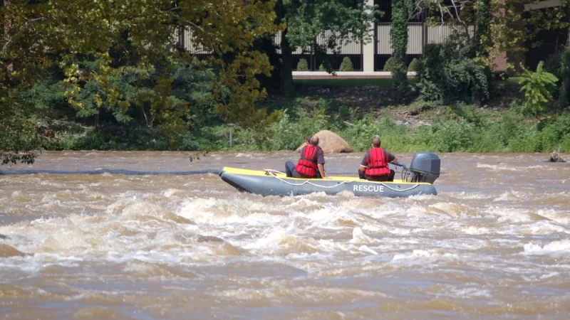 Standby rescue team in the river.
