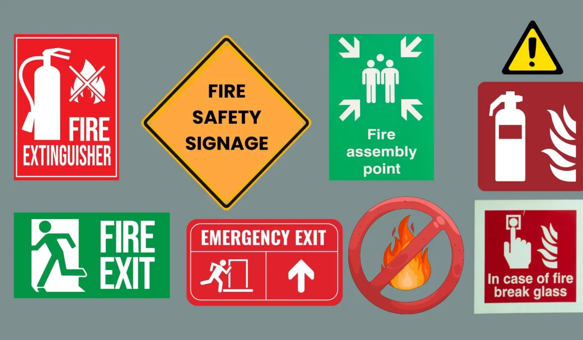 Different fire safety signs