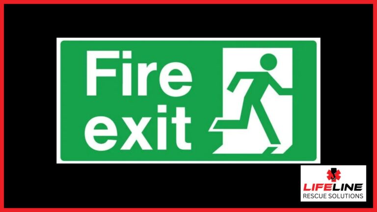 Fire exit signage in green for UK signage compliance